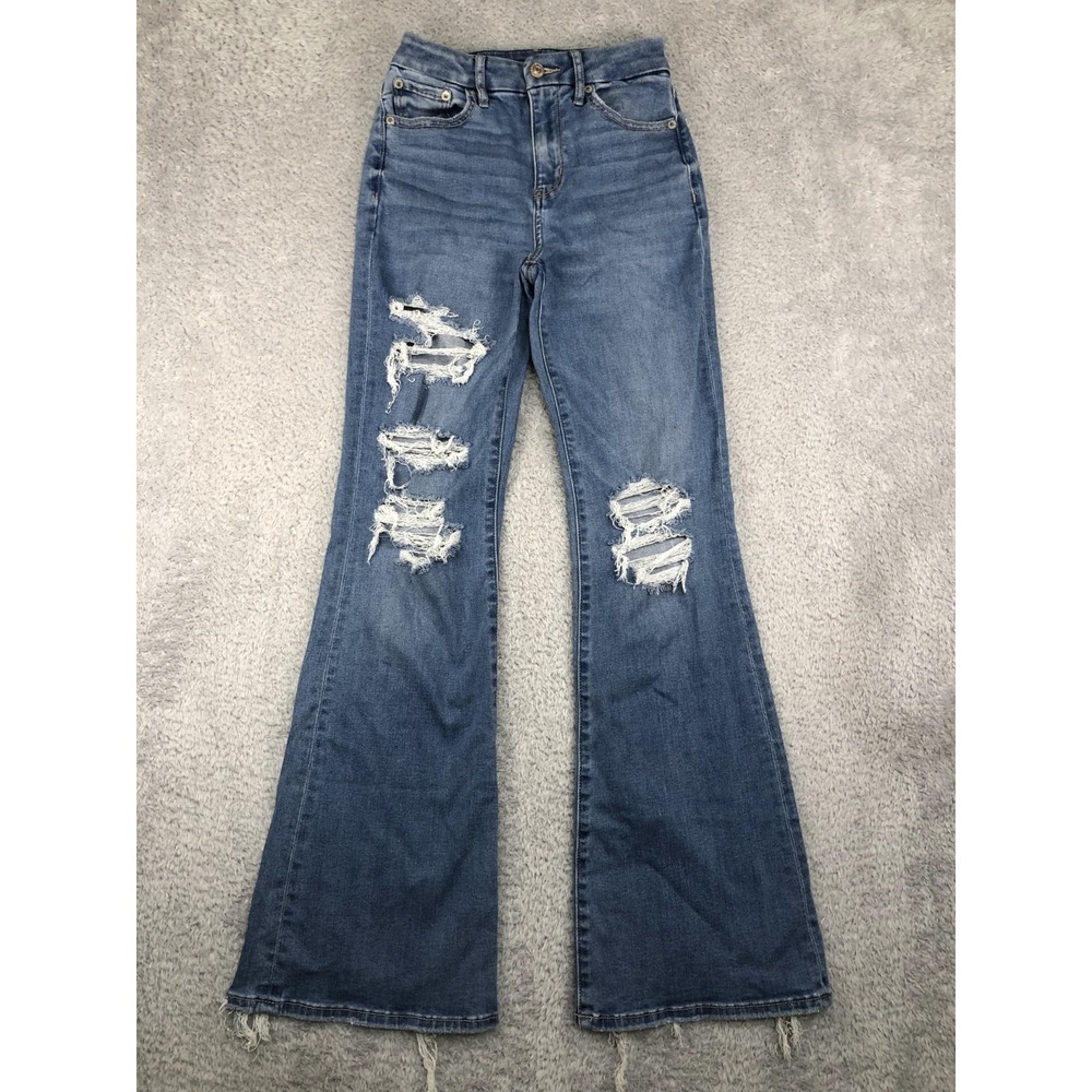 American Eagle Jeans Womens 00 (23x30.5) Curvy Super High Rise Flare Distressed